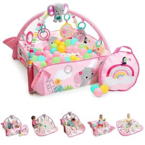 imageBright Starts 5in1 Your Way Ball Play Baby Activity Play Gym ampamp Ball Pit Includes 7 Toys Newborn to Toddler  Rainbow Tropics PinkRainbow Tropics