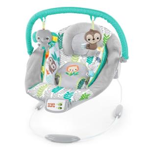 imageBright Starts Comfy Baby Bouncer Soothing Vibrations Infant Seat  Taggies Music Removable Toy Bar 06 Months Up to 20 lbs Whimsical WildJungle Vines