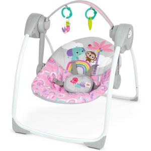 imageBright Starts Portable Automatic 6Speed Baby Swing with Removable Toy Bar 09 Months 620 lbs Rainforest VibesPink Paradise