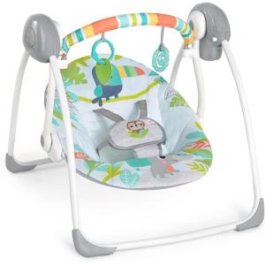 imageBright Starts Portable Automatic 6Speed Baby Swing with Removable Toy Bar 09 Months 620 lbs Rainforest VibesRainforest Vibes